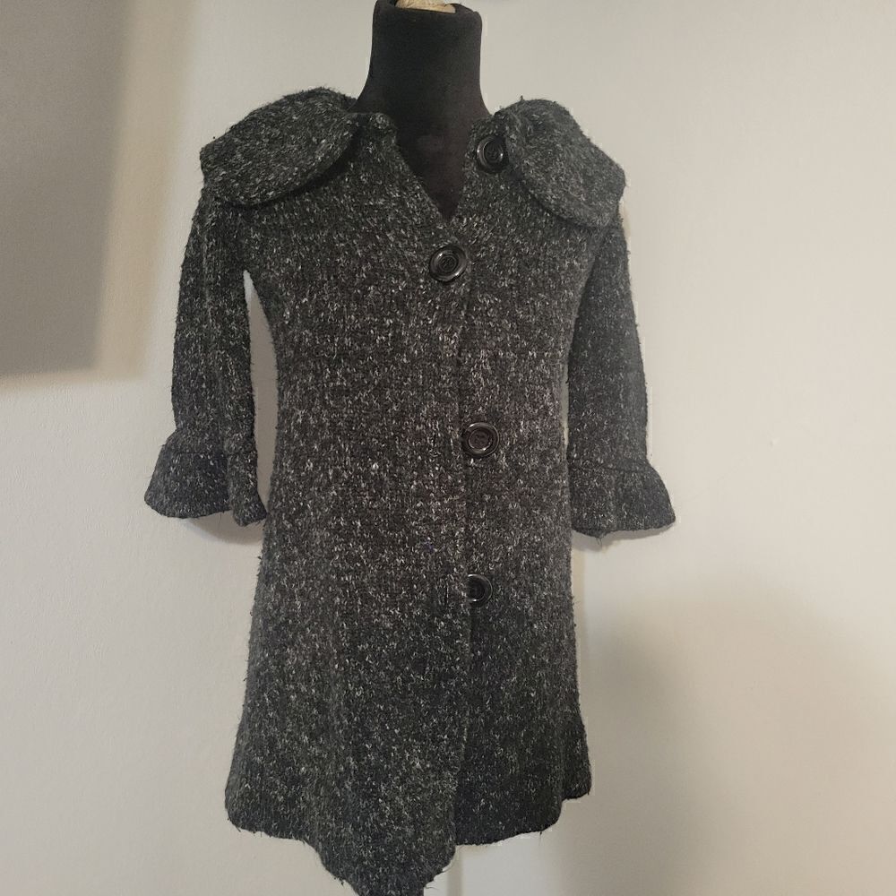 American Rag Cie Dark Gray Marled Knit Button-Down 3/4 Sleeve Coat Size M